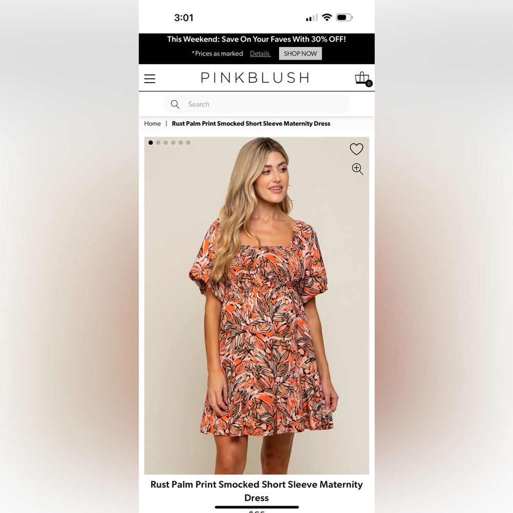 PinkBlush Rust Palm Print Smocked Dress